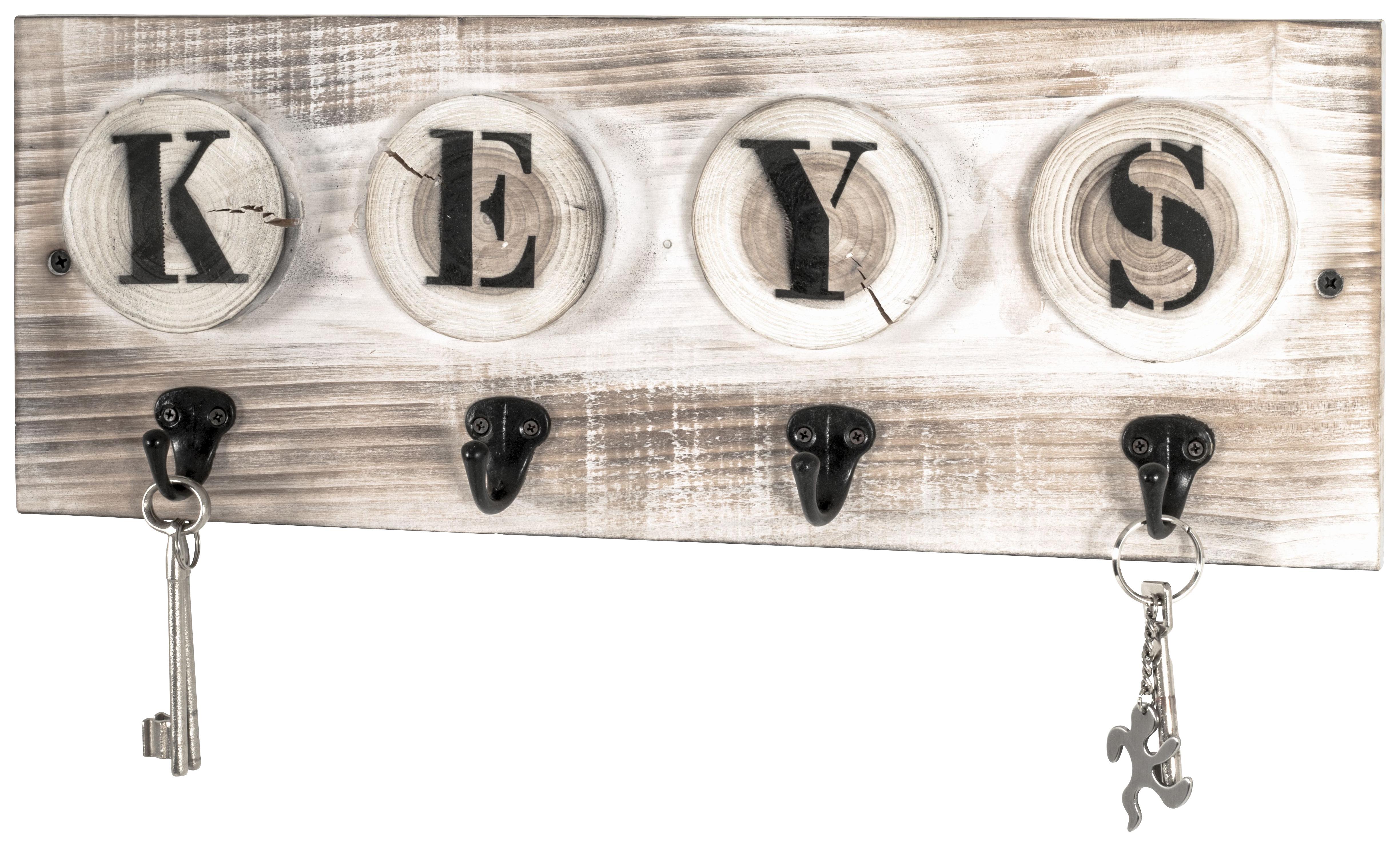 WIESZAK NA KLUCZE SHABBY VINTAGE - czarny/biały, Trend, metal/drewno (48/18/7cm)