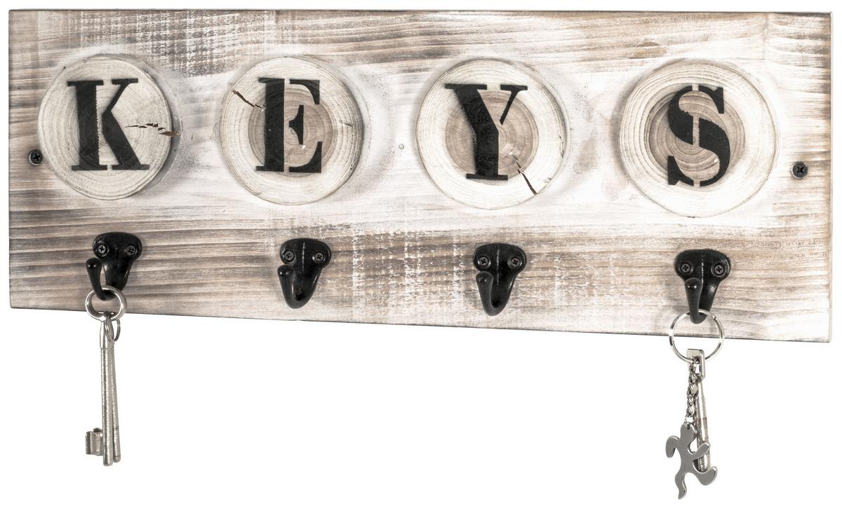 WIESZAK NA KLUCZE SHABBY VINTAGE - czarny/biały, Trend, metal/drewno (48/18/7cm)