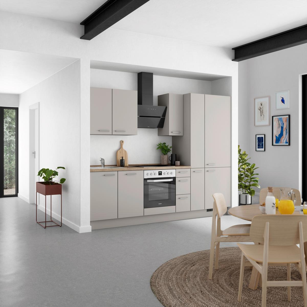 Küchenblock Touch High m. Geräten Grau - Eiche dunkel/Edelstahlfarben, MODERN, Holzwerkstoff/Metall (270cm) - Nobilia