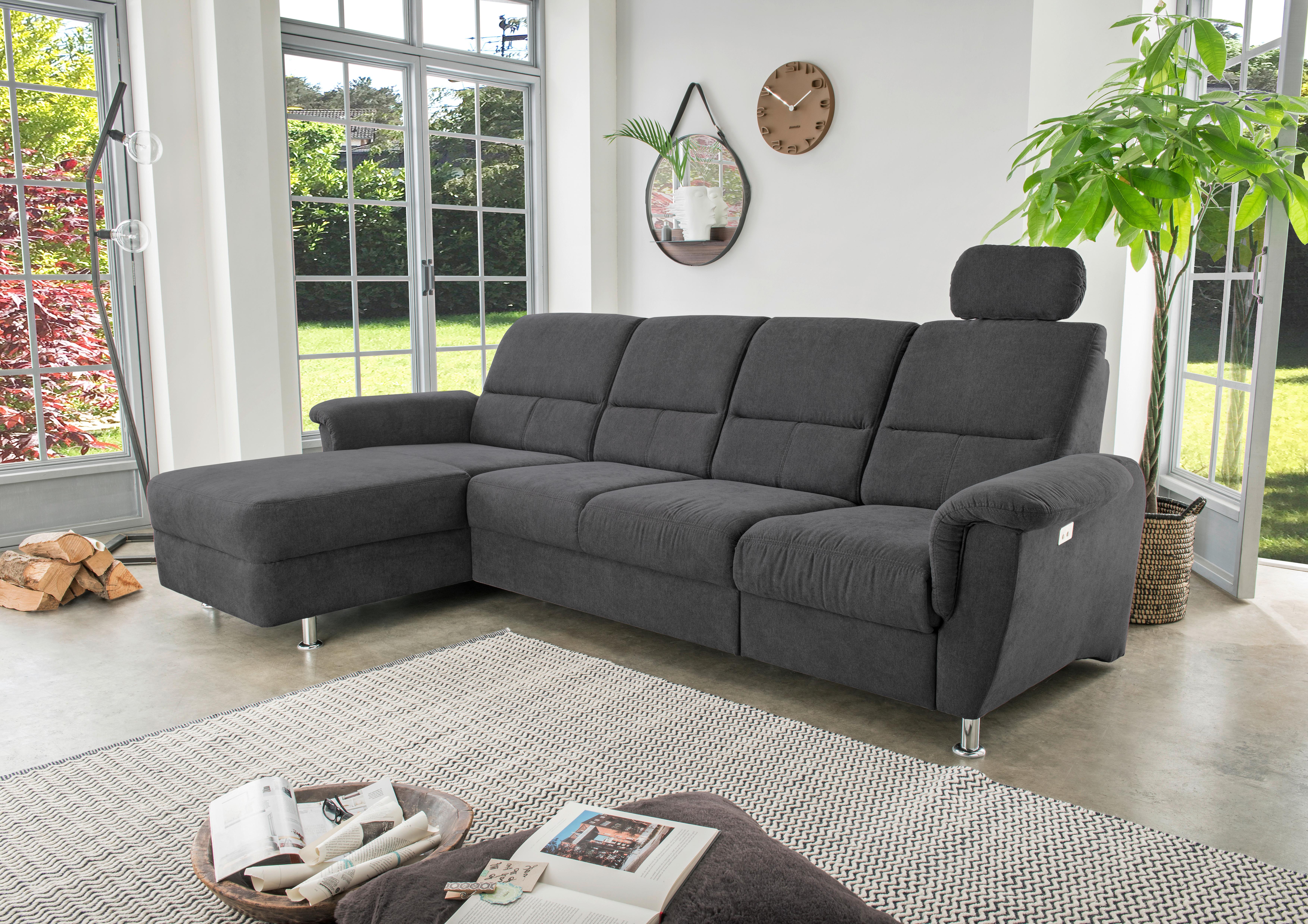 Wohnlandschaft Parole Schwarz Mikrofaser - Chromfarben/Schwarz, KONVENTIONELL, Textil/Metall (292/165cm) - Livetastic