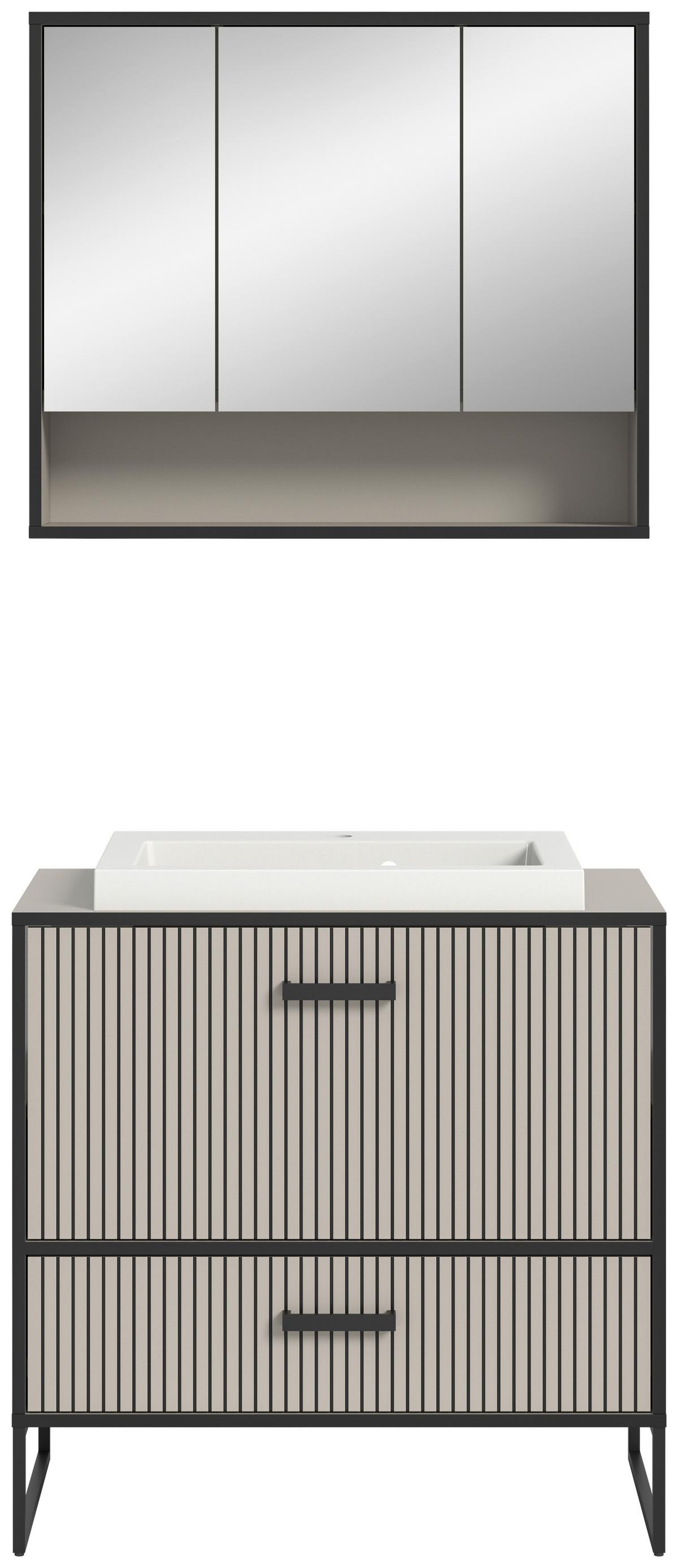 Badezimmer BAGNO 2-teilig ca.80 cm Kaschmir - Kaschmir/Schwarz, MODERN, Holzwerkstoff/Metall (80cm) - MID.YOU