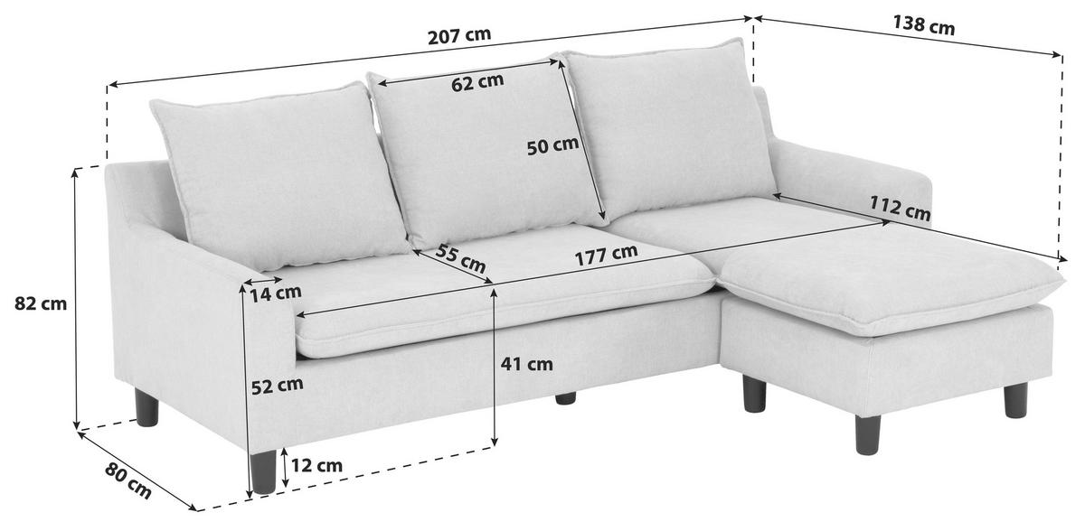 Sedežna Garnitura Milly, Bež - črna/bež, Moderno, umetna masa/tekstil (207/138cm) - P & B