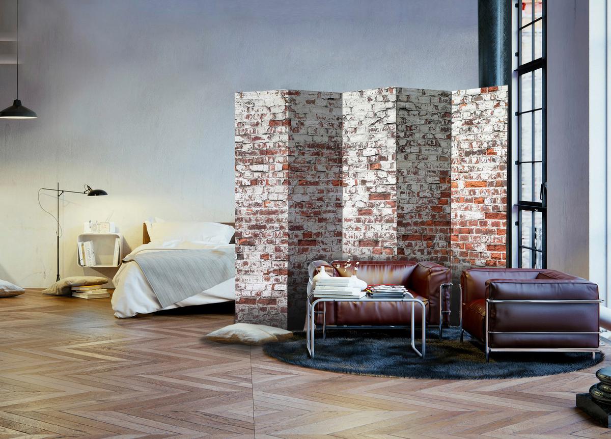 Paravan Echo Of Time I, 5-Delni, Dvostranski - bela/temno rdeča, Basics, tekstil/les (225/172/3cm) - artgeist