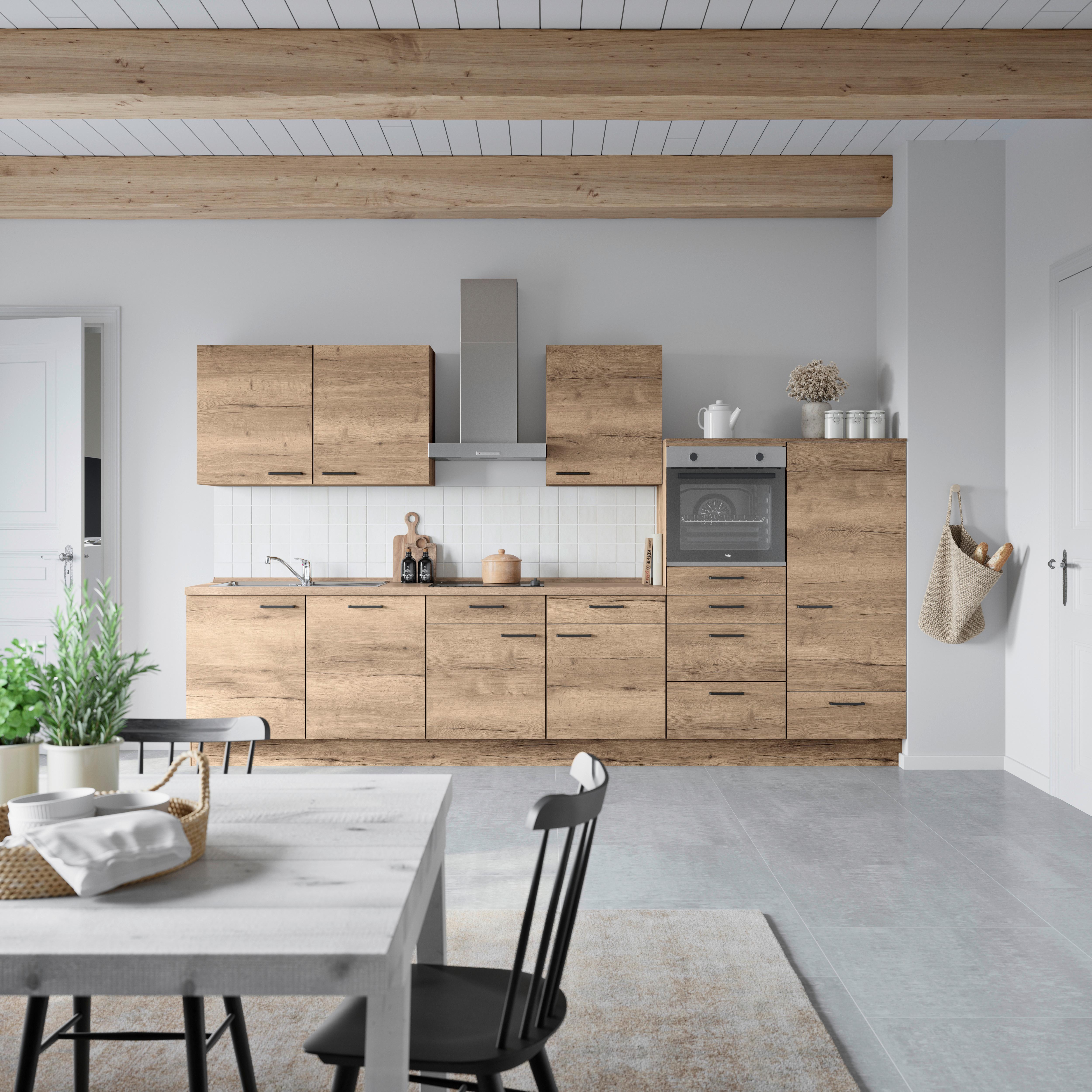 Küchenblock Structura Low m. Geräten Eiche dunkel - Eiche dunkel/Eichefarben, MODERN, Holzwerkstoff/Metall (360cm) - Nobilia