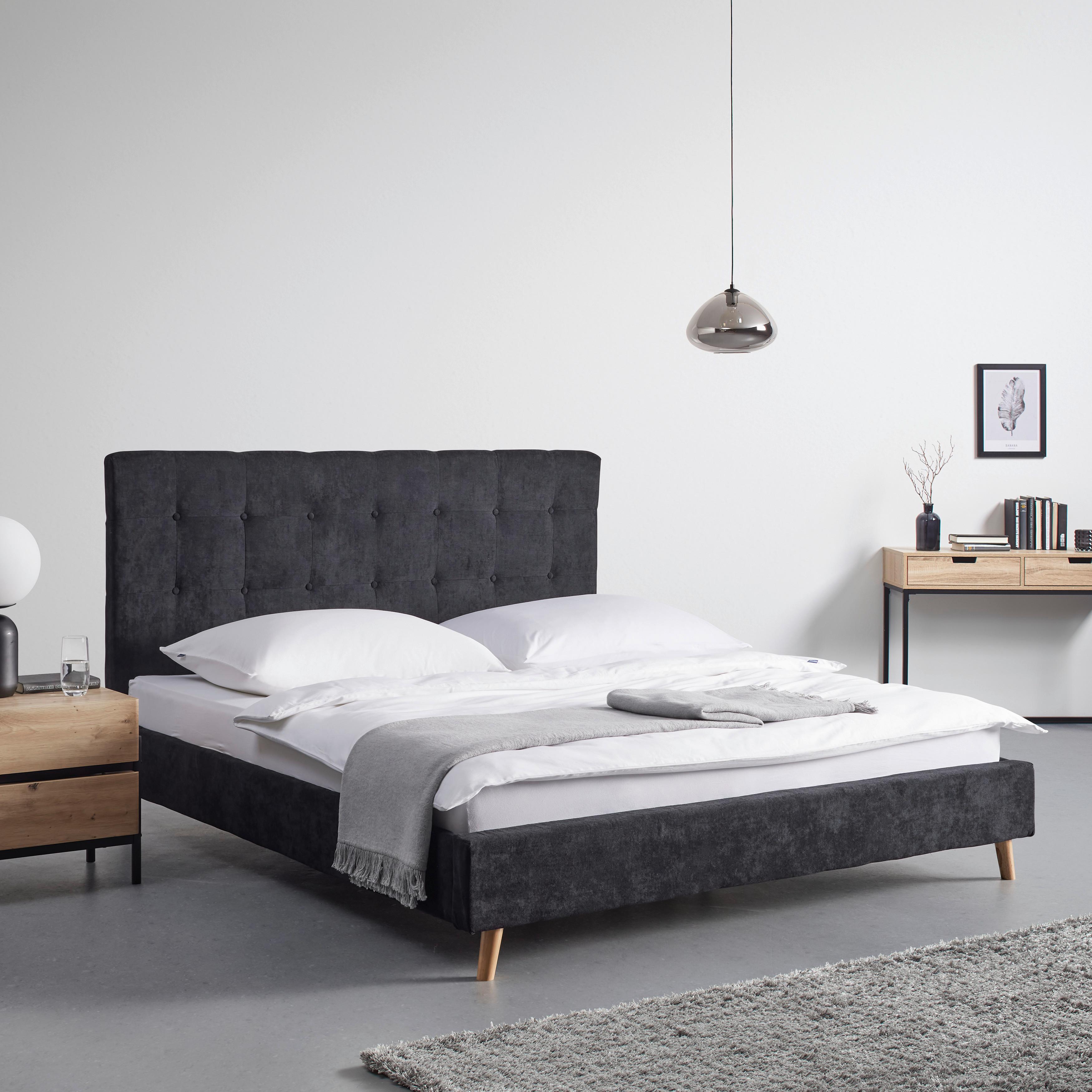 Polsterbett Ronja ca. 180x200 cm Schwarz - Schwarz/Naturfarben, MODERN, Holz/Textil (180/200cm) - Bessagi Home