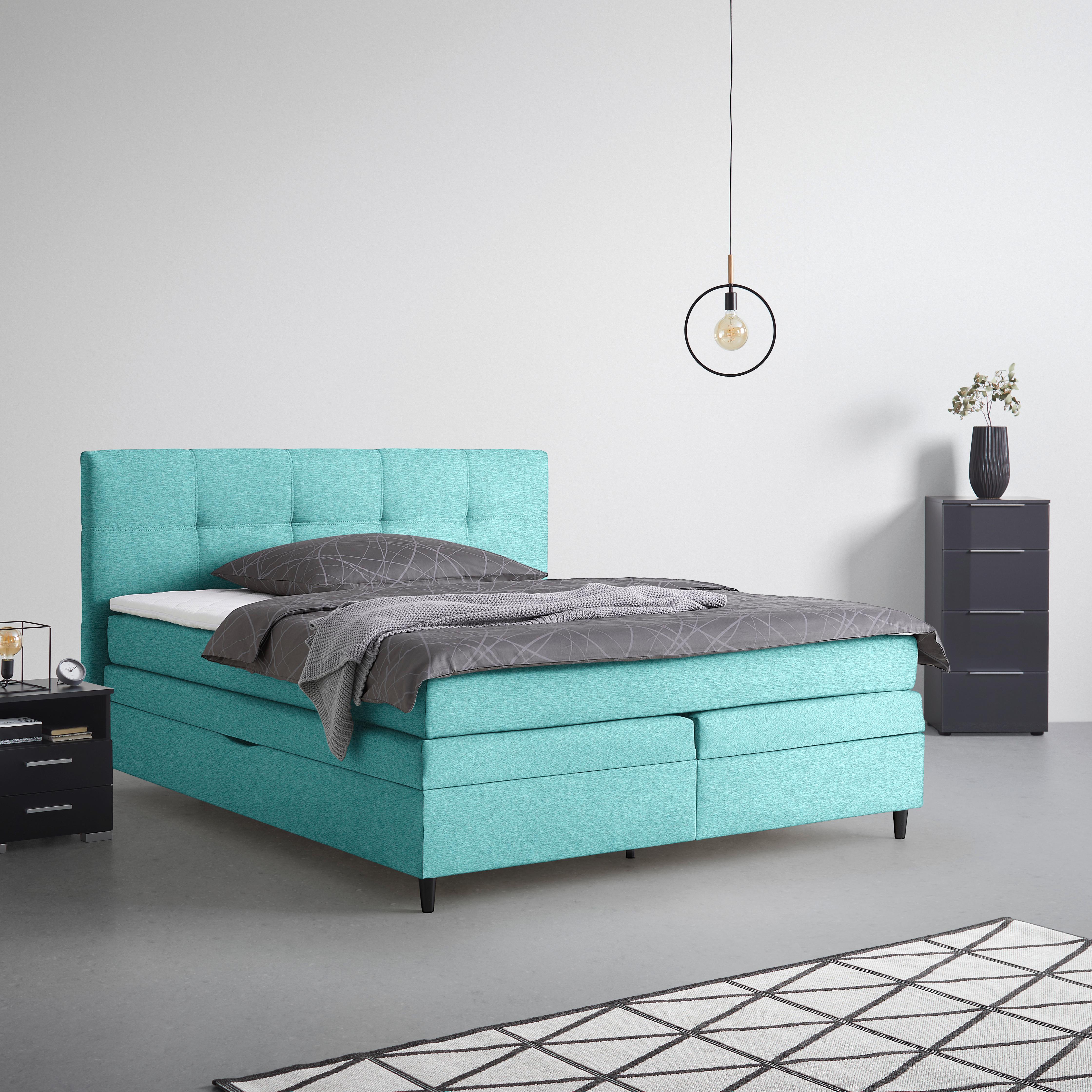 Boxspringbett Miami in Türkis ca. 180x200cm - Türkis/Schwarz, KONVENTIONELL, Holz/Holzwerkstoff (180/200cm) - Mömax