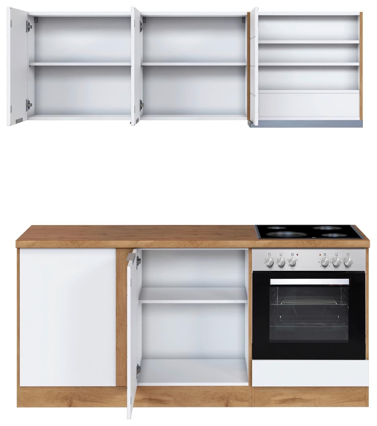 Eckküche Florenz mit Geräte ca. 240x180 cm Weiß/Eiche - Eiche Wotan/Weiß, Design, Holzwerkstoff/Metall (240/180cm) - Held