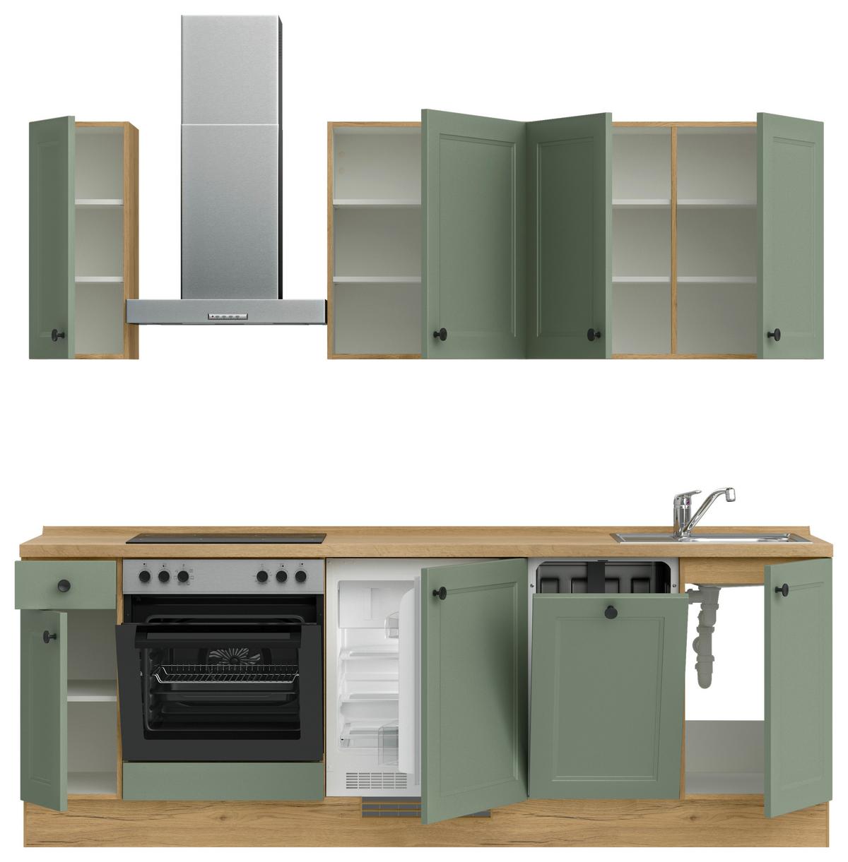 Küchenblock Cascada Low m. Geräten Schilfgrün - Schilfgrün/Eichefarben, MODERN, Holzwerkstoff/Metall (240cm) - Nobilia