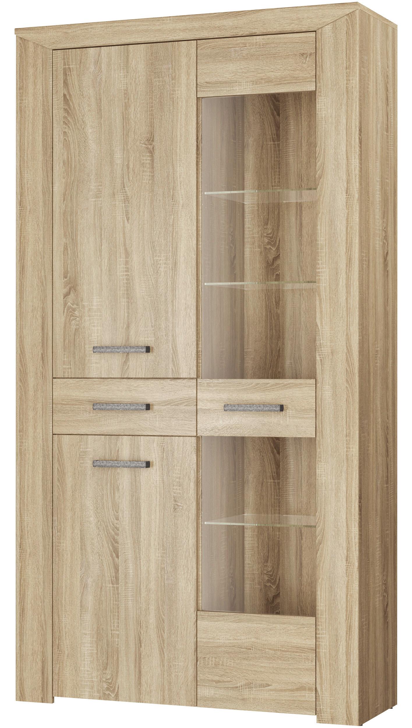 Vitrină LORENZO - stejar Sonoma, sticlă/material pe bază de lemn (104,9/197,2/38cm) - Modern Living