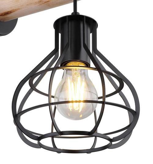 Wandleuchte Clastra in Schwarz max. 60 Watt - Schwarz/Naturfarben, Natur, Holz/Metall (18/26/36cm) - Globo