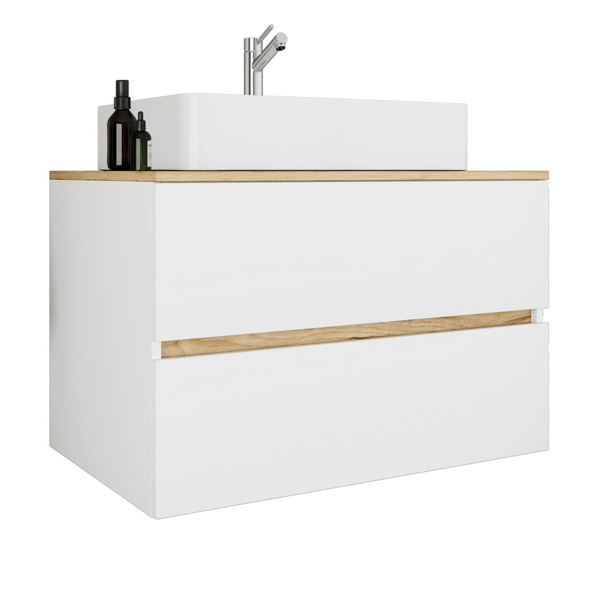 Badezimmer Cosila - Honigeiche/Weiss, Trend, Keramik/Holzwerkstoff (80/64/51cm) - MID.YOU