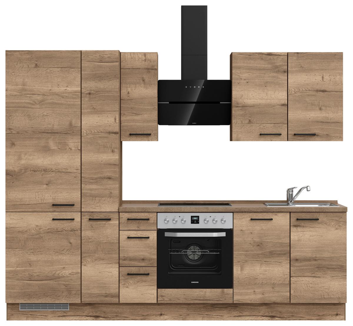 Küchenblock Structura High mit Geräten Eiche dunkel - Eiche dunkel/Eichefarben, MODERN, Holzwerkstoff/Metall (270cm) - Nobilia