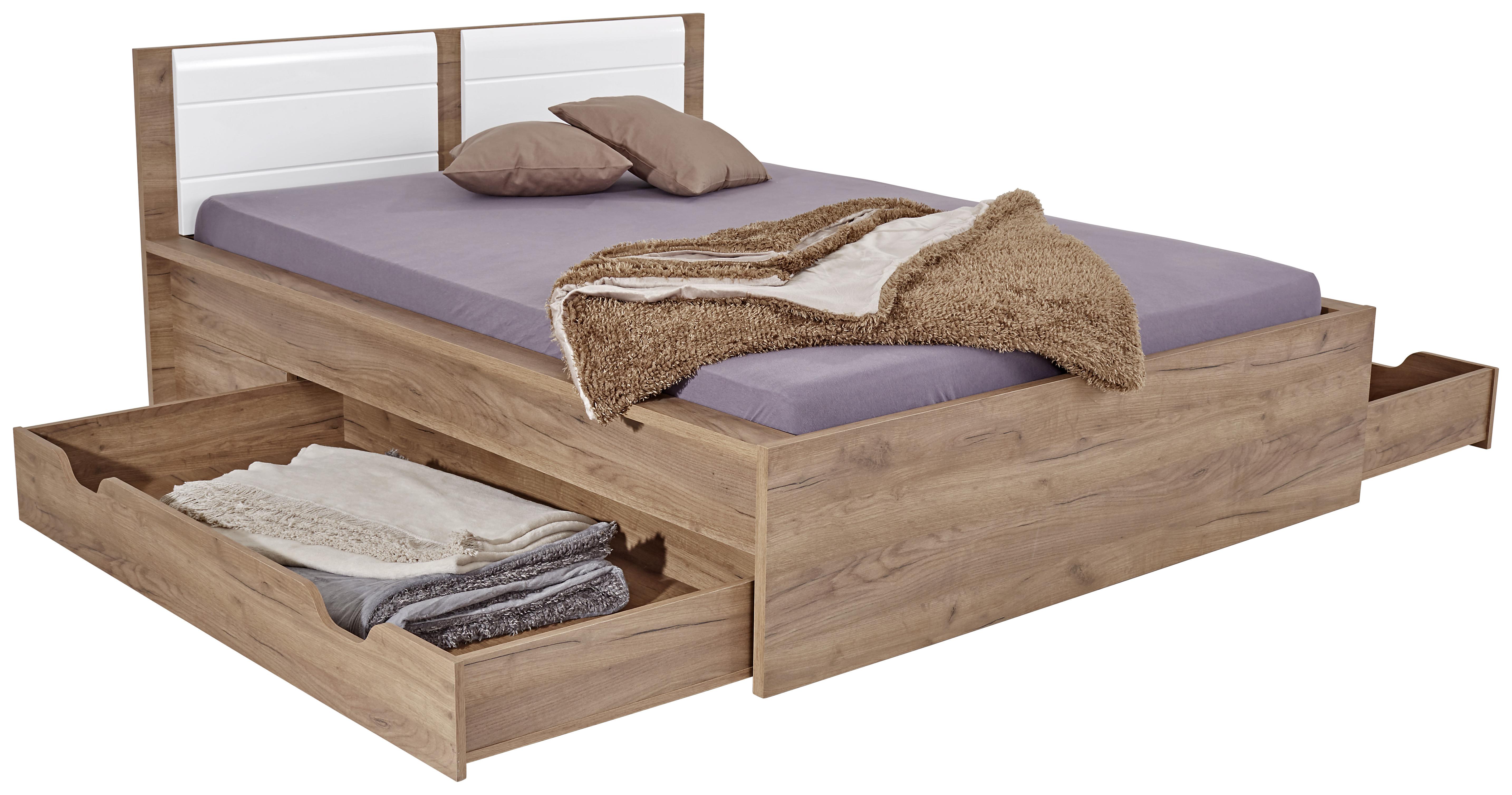 Postelja Avensis New, Temni Hrast, Bela, 140x200 - barve hrasta/bela, Konvencionalno, les (140/200cm) - Mömax