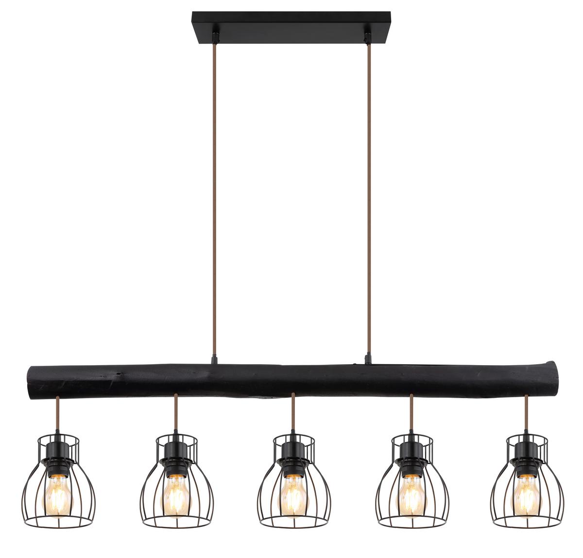 LAMPA WISZĄCA 15326-5NB - czarny, Lifestyle, metal/drewno (104/13,6/140cm) - Globo