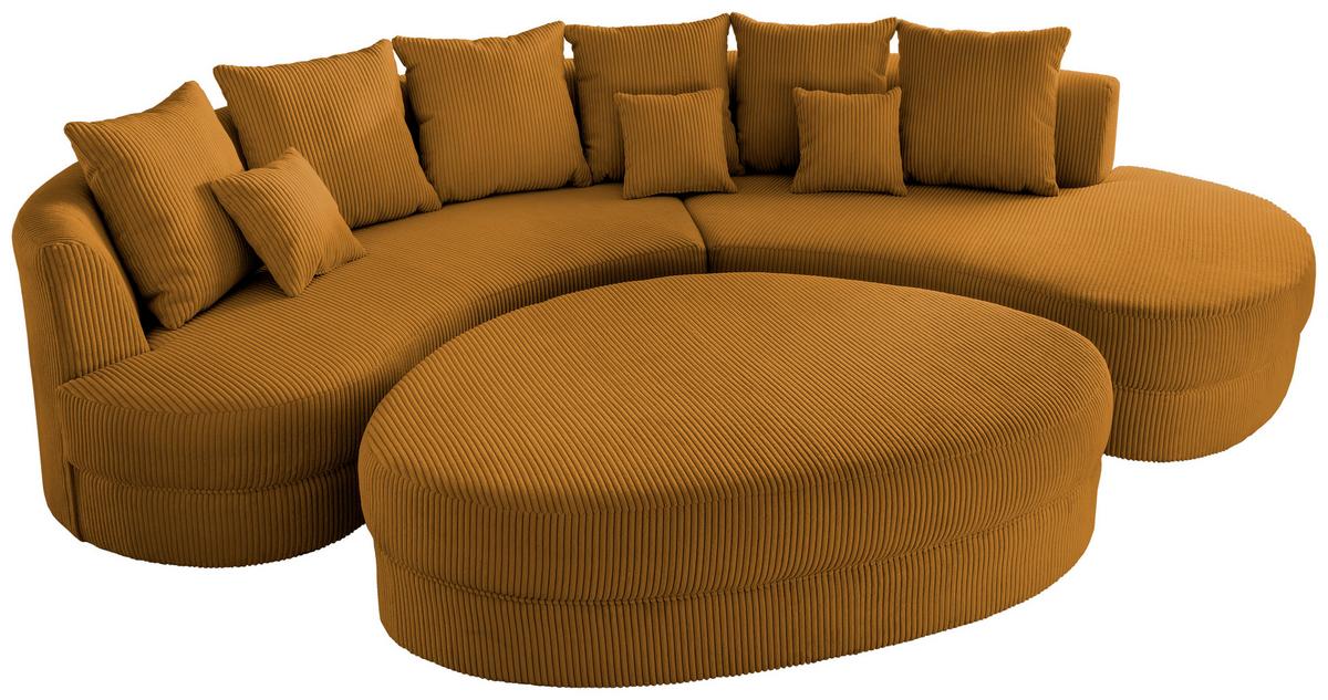 Wohnlandschaft Limoncello goldfarben Cord - Goldfarben/Schwarz, Design, Kunststoff/Textil (300/160cm) - Livetastic