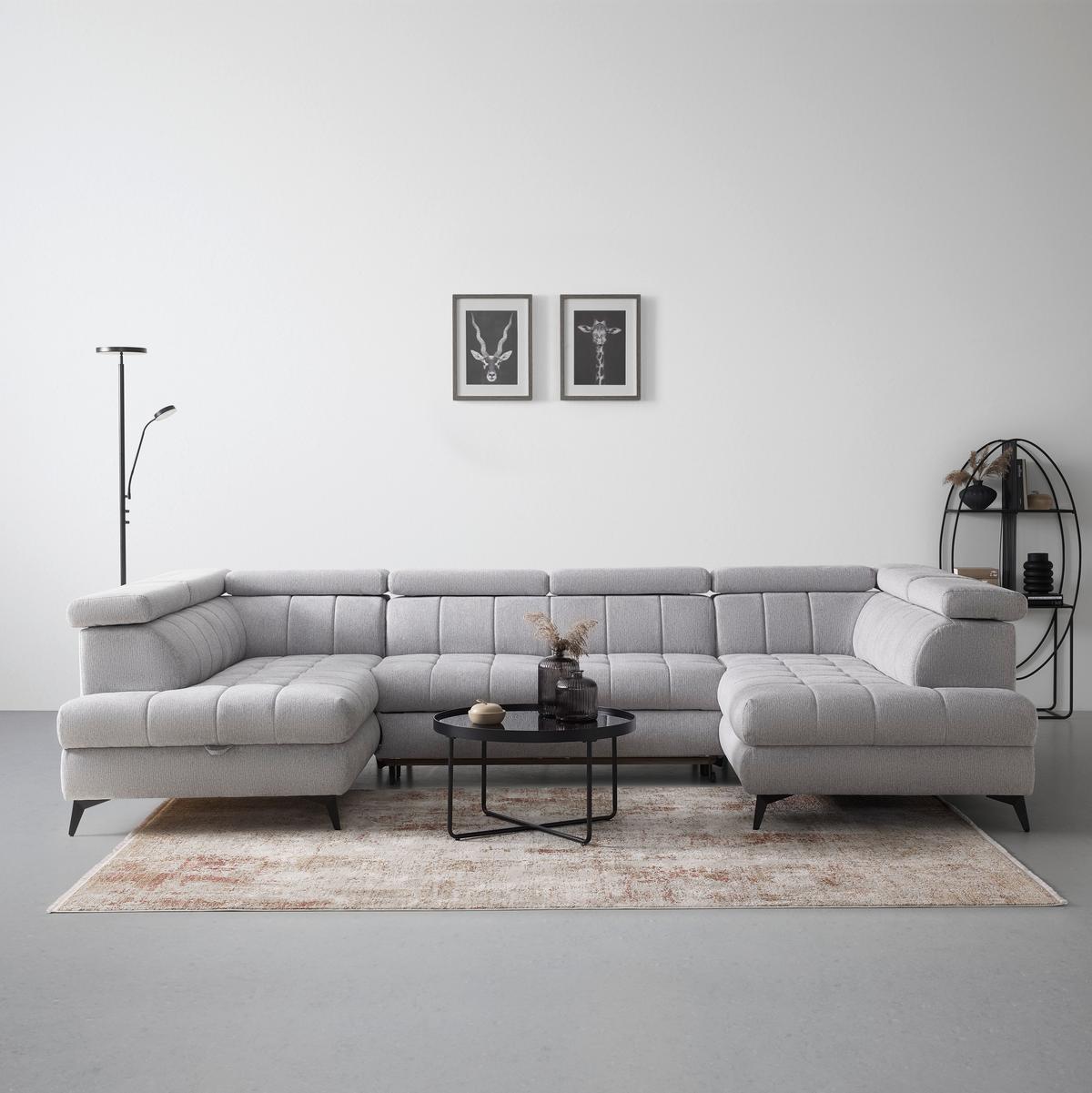 Wohnlandschaft Look Silberfarben - Silberfarben/Schwarz, MODERN, Holz/Textil (195/82-100/343cm) - Mömax