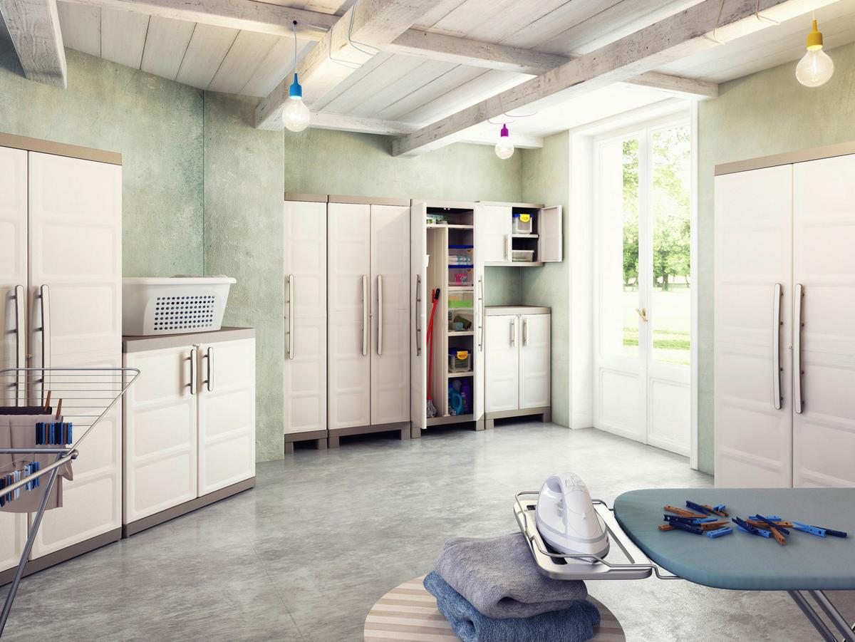 Tárolószekrény Keter Excellence 241046 - világosszürke/homokszínű, műanyag (65/45/182cm) - Keter