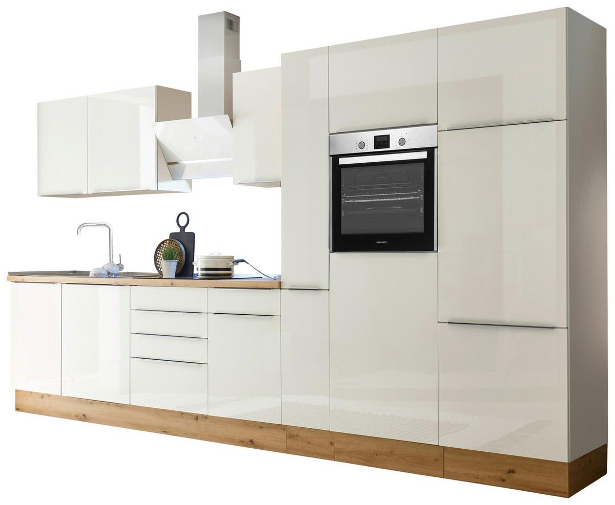 Küchenzeile Marleen m. Geräten Weiß B: ca. 370 cm - Weiß Hochglanz/Alufarben, LIFESTYLE, Holzwerkstoff/Kunststoff (370cm) - Respekta