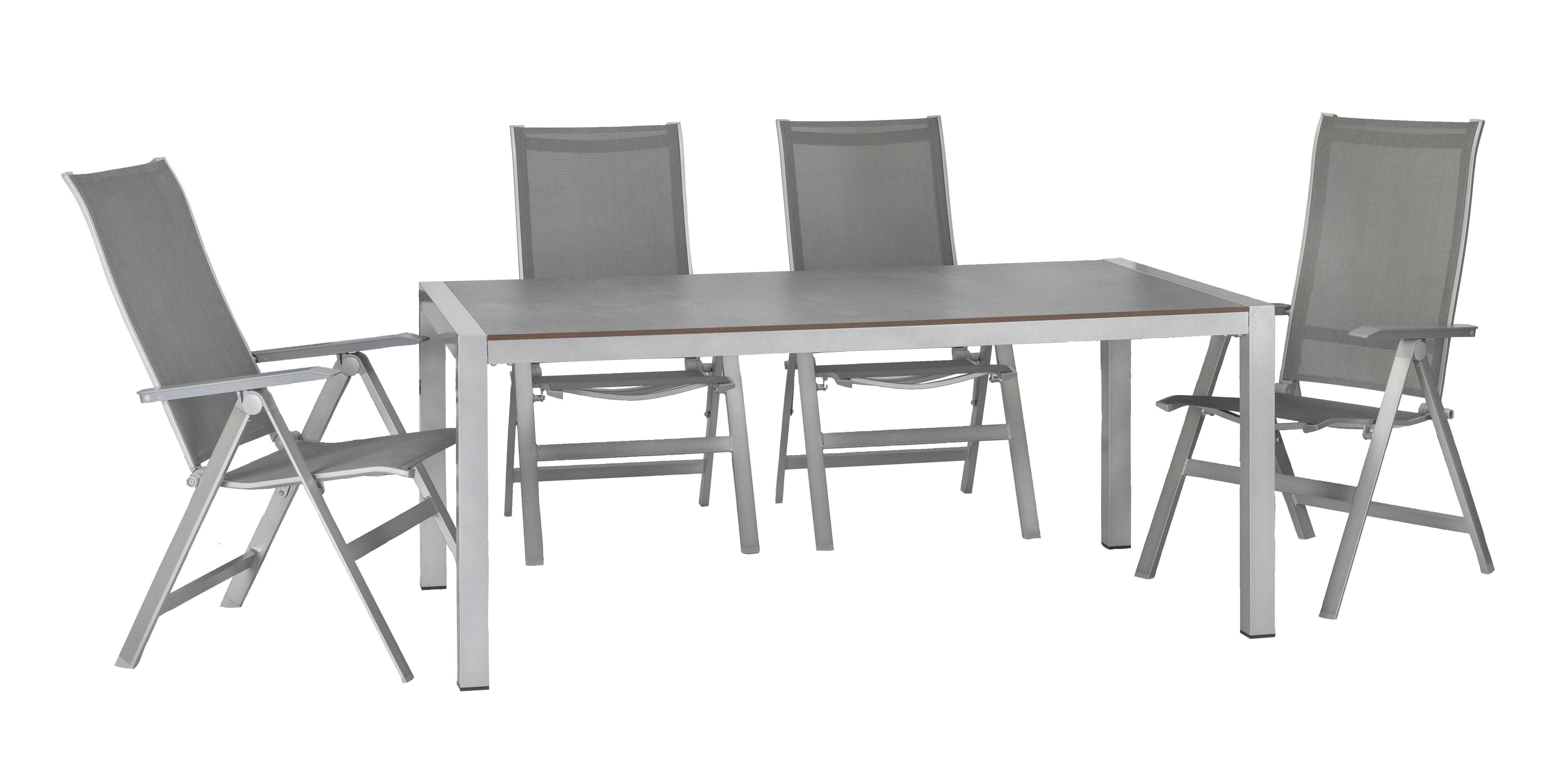 Gartengarnitur Urban 5-Teilig Metall/Textil/Holzwerkstoff - Platinfarben/Anthrazit, Basics, Holzwerkstoff/Textil (180/98/74cm) - Acamp
