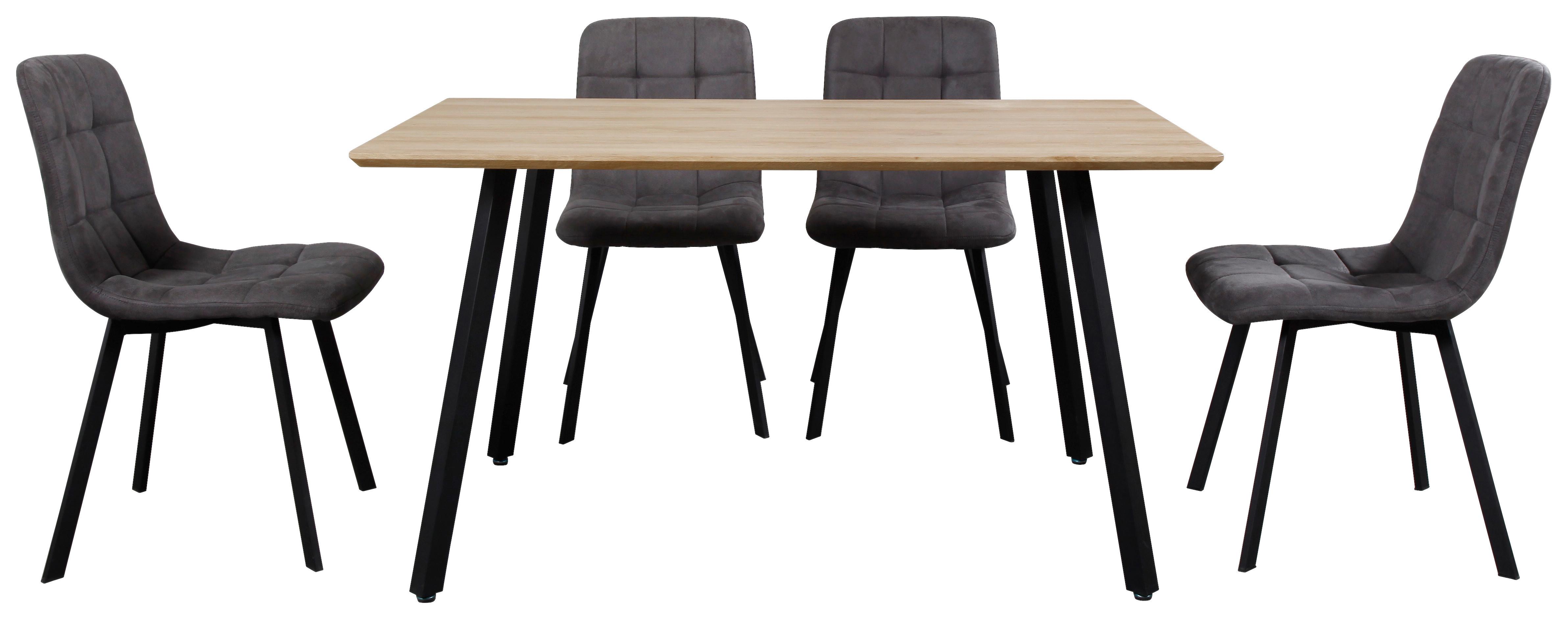 Set cu masa si scaune LECH - culoare lemn stejar/negru, Modern, metal/textil (140/76/80cm)