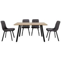 Set cu masa si scaune LECH - culoare lemn stejar/negru, Modern, metal/textil (140/76/80cm)