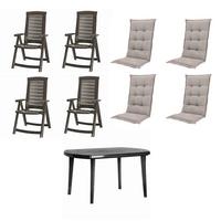 Gartentischgruppe Aruba/Elise 9-tlg. Grau/Taupe - Taupe/Grau, MODERN, Kunststoff/Textil (90/95/137cm) - Gardenson