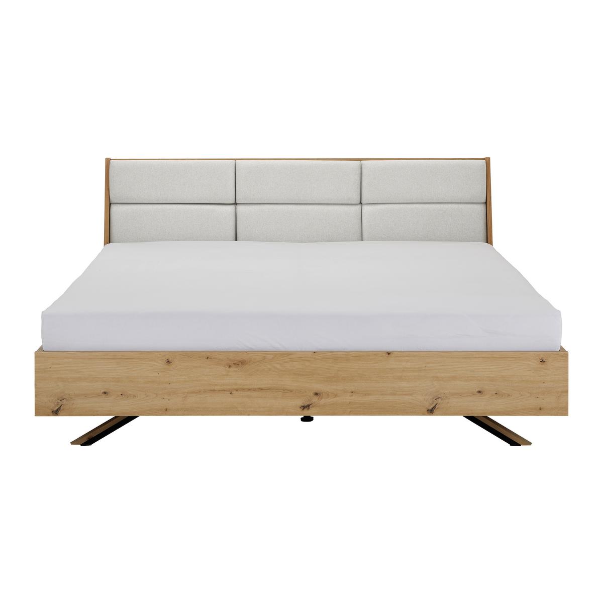 ŁÓŻKO TAPICEROWANE DORMIO - kolor dębowy/czarny, Modern, metal/drewno (180/200cm) - Bessagi Home