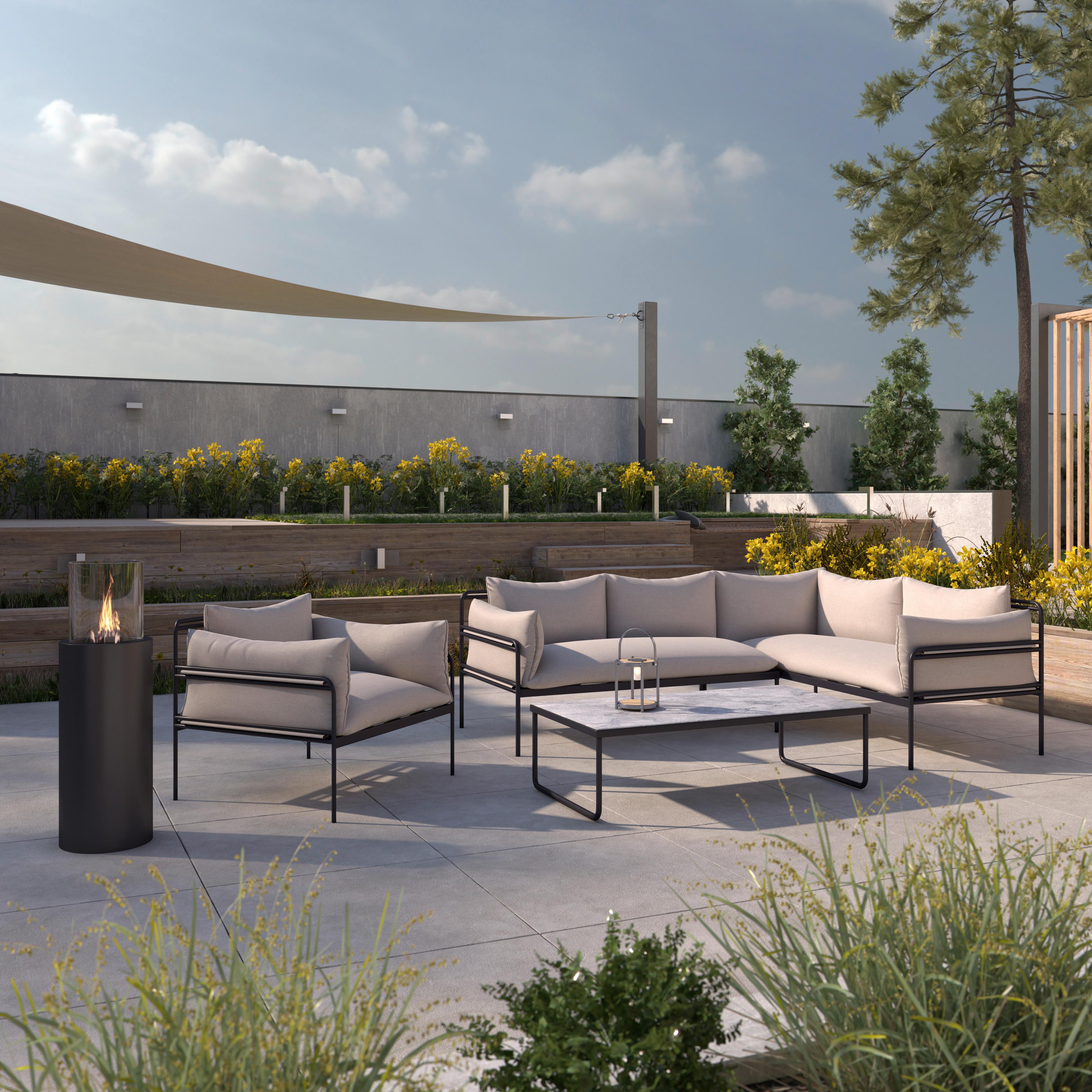 Outdoorlounge Anny Beige aus Metall/Textil - Dunkelgrau/Beige, Modern, Glas/Textil (218/170/72cm) - Bessagi Garden
