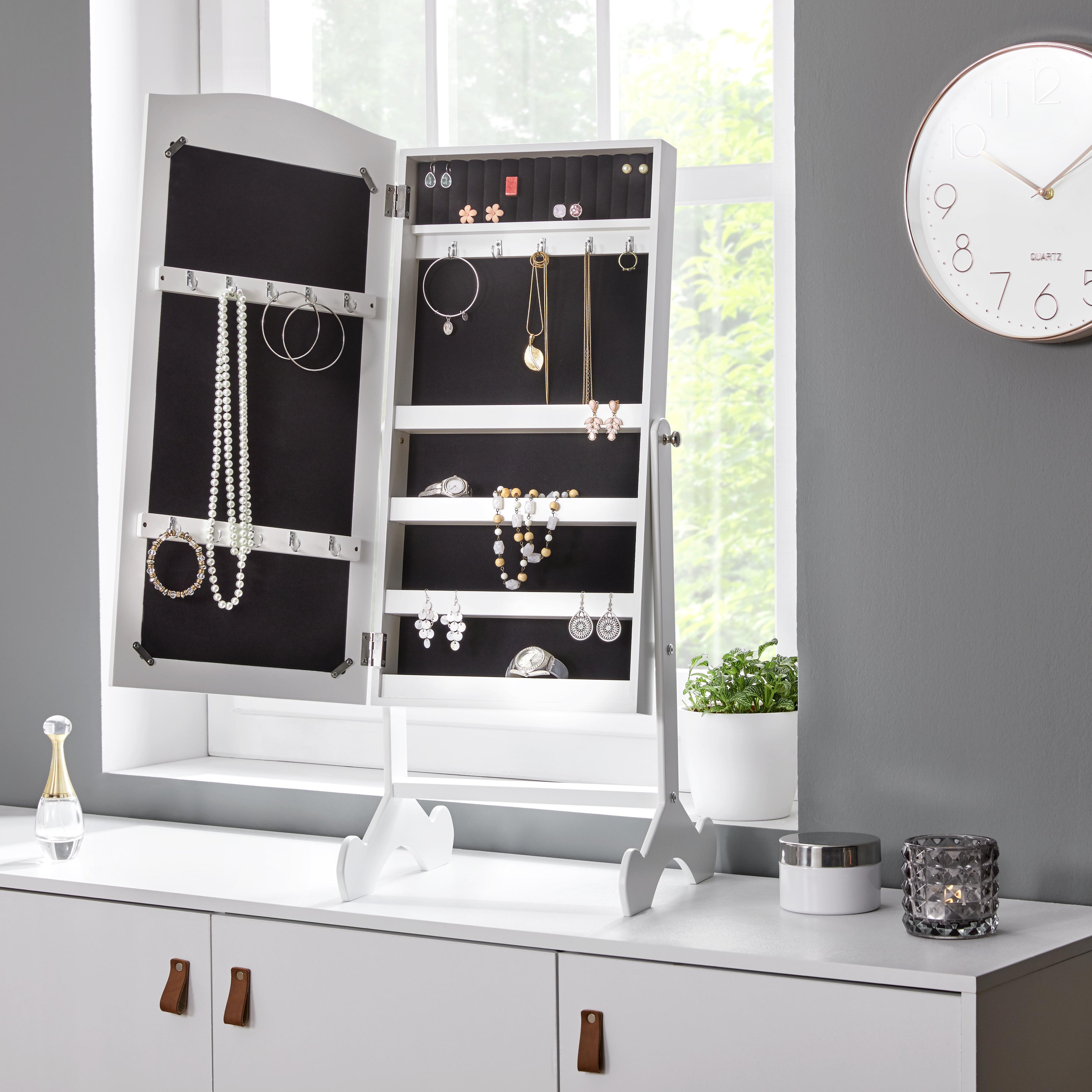 Schmuckschrank in Weiß mit Spiegel 'Lina' - Weiß, MODERN, Glas/Holz (36/82/29,5cm) - Bessagi Home