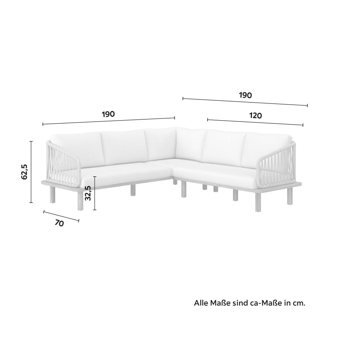 Loungegarnitur Mara Holz Outdoorstoff/Metall - Creme/Teakfarben, MODERN, Holz/Textil (190/62,5/70cm) - Bessagi Garden