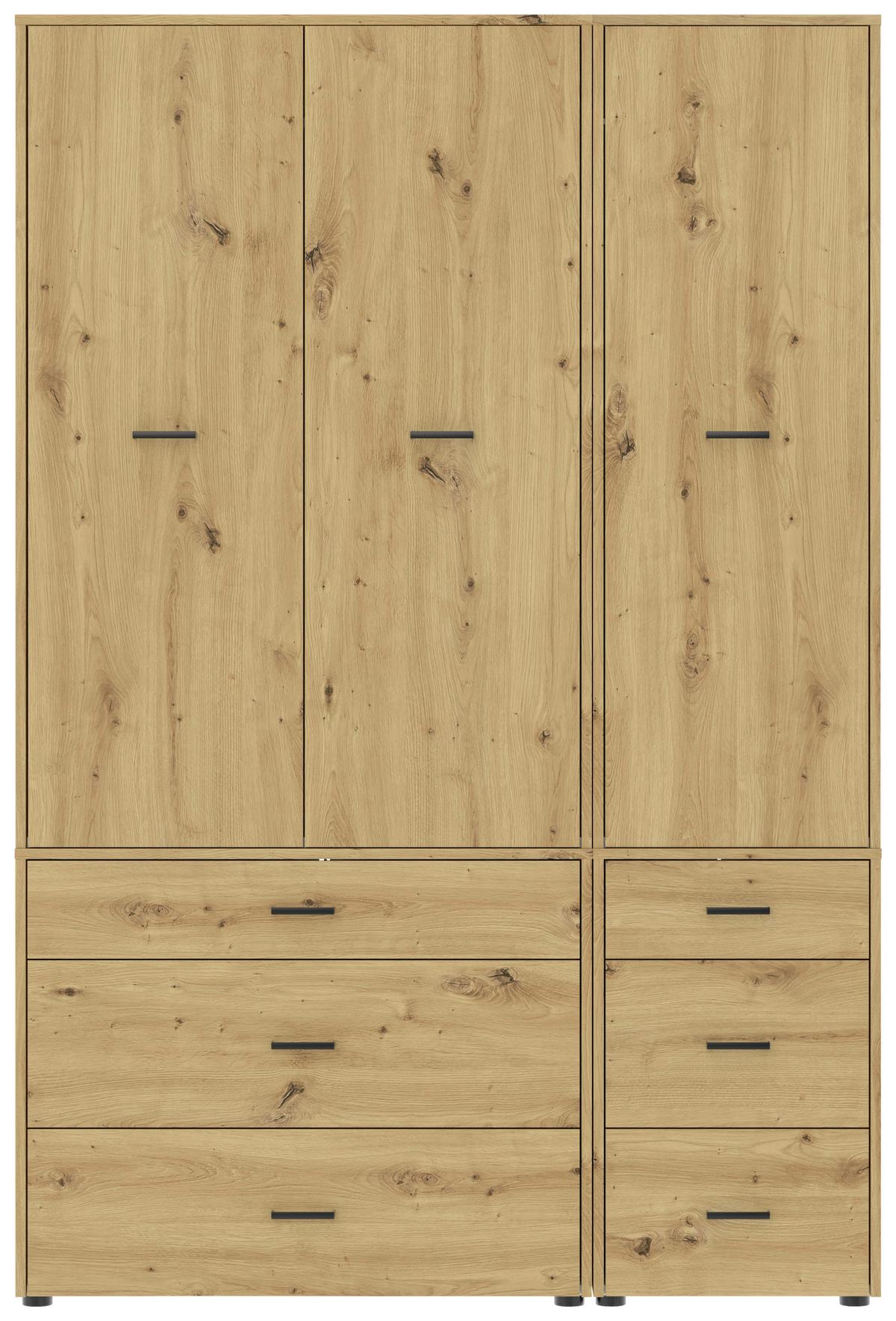 Kleiderschrank Kivo Eiche Artisan - Schwarz/Eiche Artisan, Basics, Holzwerkstoff/Kunststoff (135/239,40/52,1cm) - Based