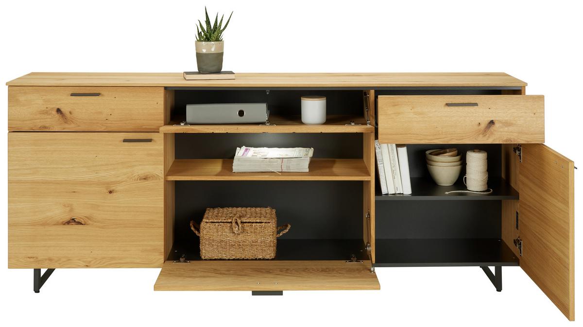 Sideboard Stockholm in Eichefarben - Eichefarben/Schwarz, Modern, Holzwerkstoff/Metall (203/85/41cm) - Premium Living