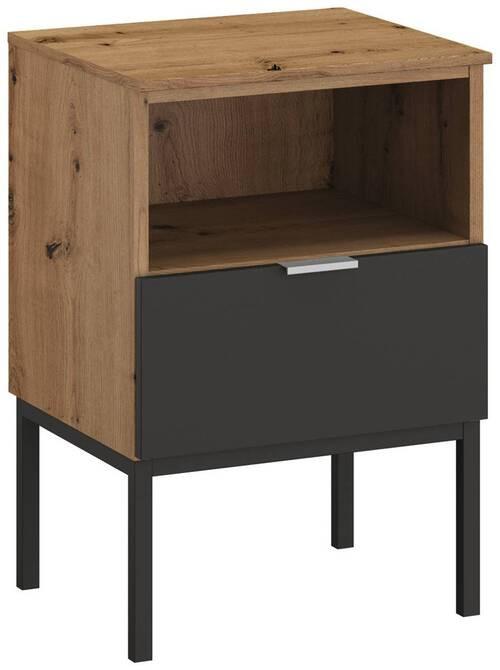 Nočna Omarica Lima, Barva Grafita, Barva Hrasta - barve aluminija/barve grafita, Trend, kovina/leseni material (40/61/42cm) - Stylife