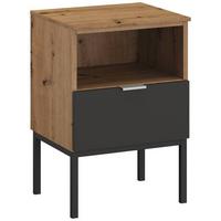 Nočna Omarica Lima, Barva Grafita, Barva Hrasta - barve aluminija/barve grafita, Trend, kovina/leseni material (40/61/42cm) - Stylife