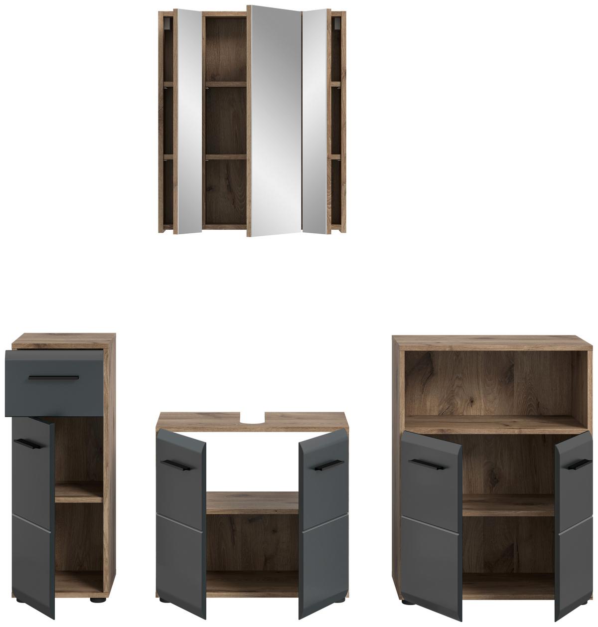 BADEZIMMER ICE - Eiche dunkel/Schwarz, Basics, Holzwerkstoff/Kunststoff (150cm) - MID.YOU