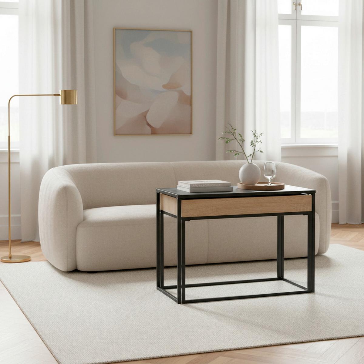 Couchtisch Ani Schwarz/ Eichefarben MDF mit Stauraum - Eichefarben/Schwarz, MODERN, Holzwerkstoff/Metall (60/30/48cm) - Bessagi Home