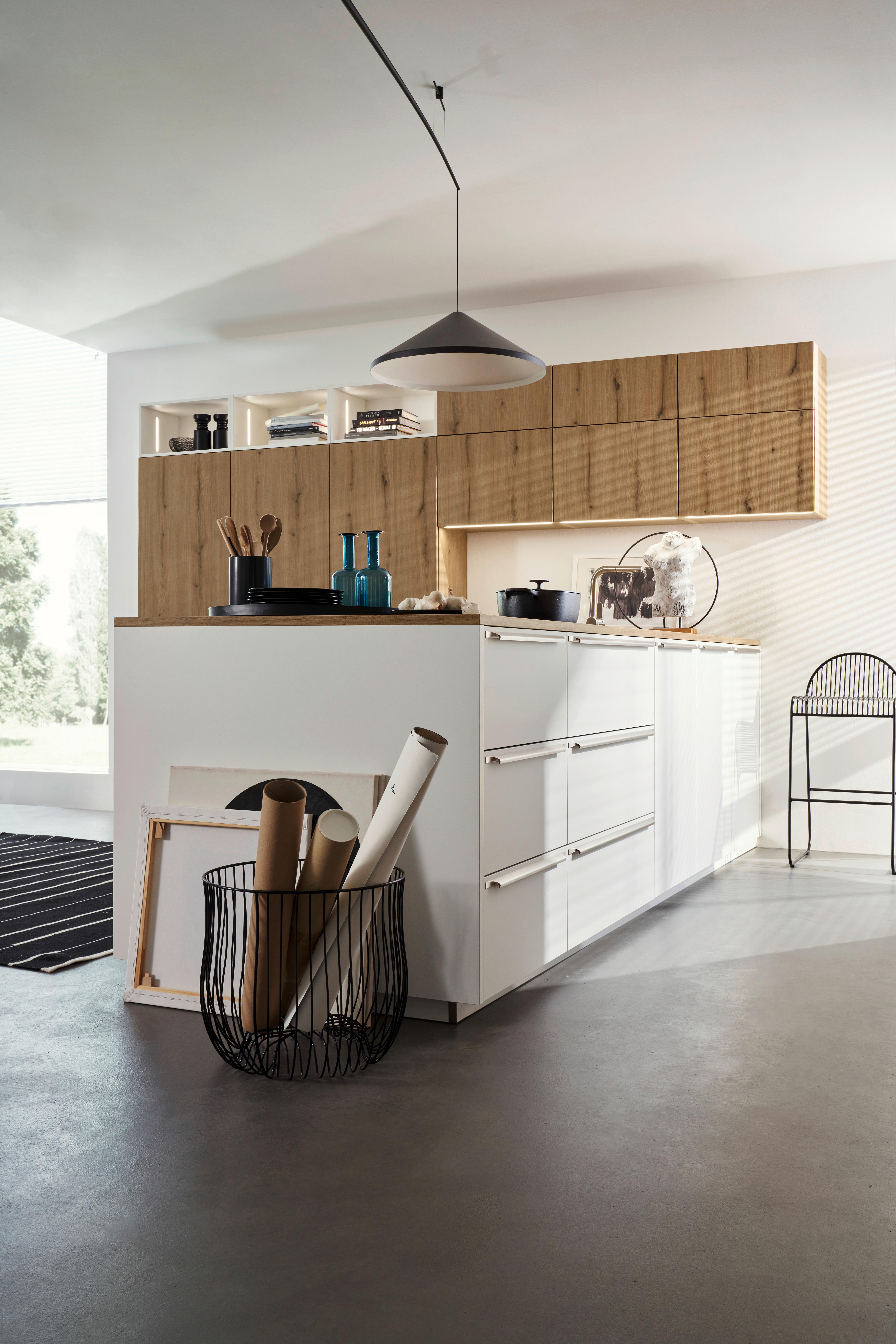 Einbauküche Soft Lack in Weiß/Eichefarben - Eichefarben/Weiß, MODERN, Holzwerkstoff - Nolte Küchen