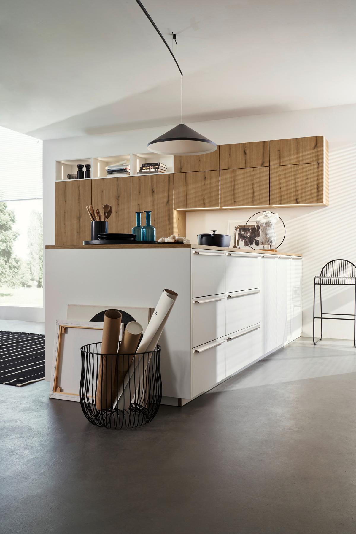 Einbauküche Soft Lack in Weiß/Eichefarben - Eichefarben/Weiß, MODERN, Holzwerkstoff - Nolte Küchen
