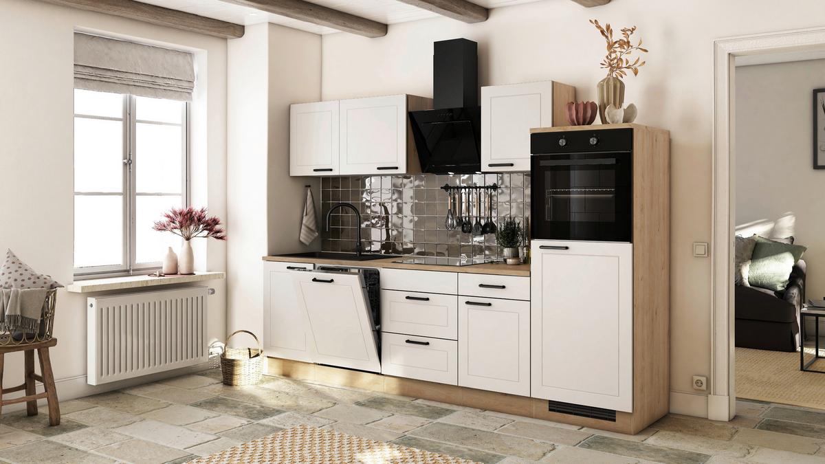 Kuhinjski Blok Brez Aparatov Julia, Bela, Barva Hrasta - črna/barve hrasta, Basics, kovina/leseni material (280cm) - FlexWell