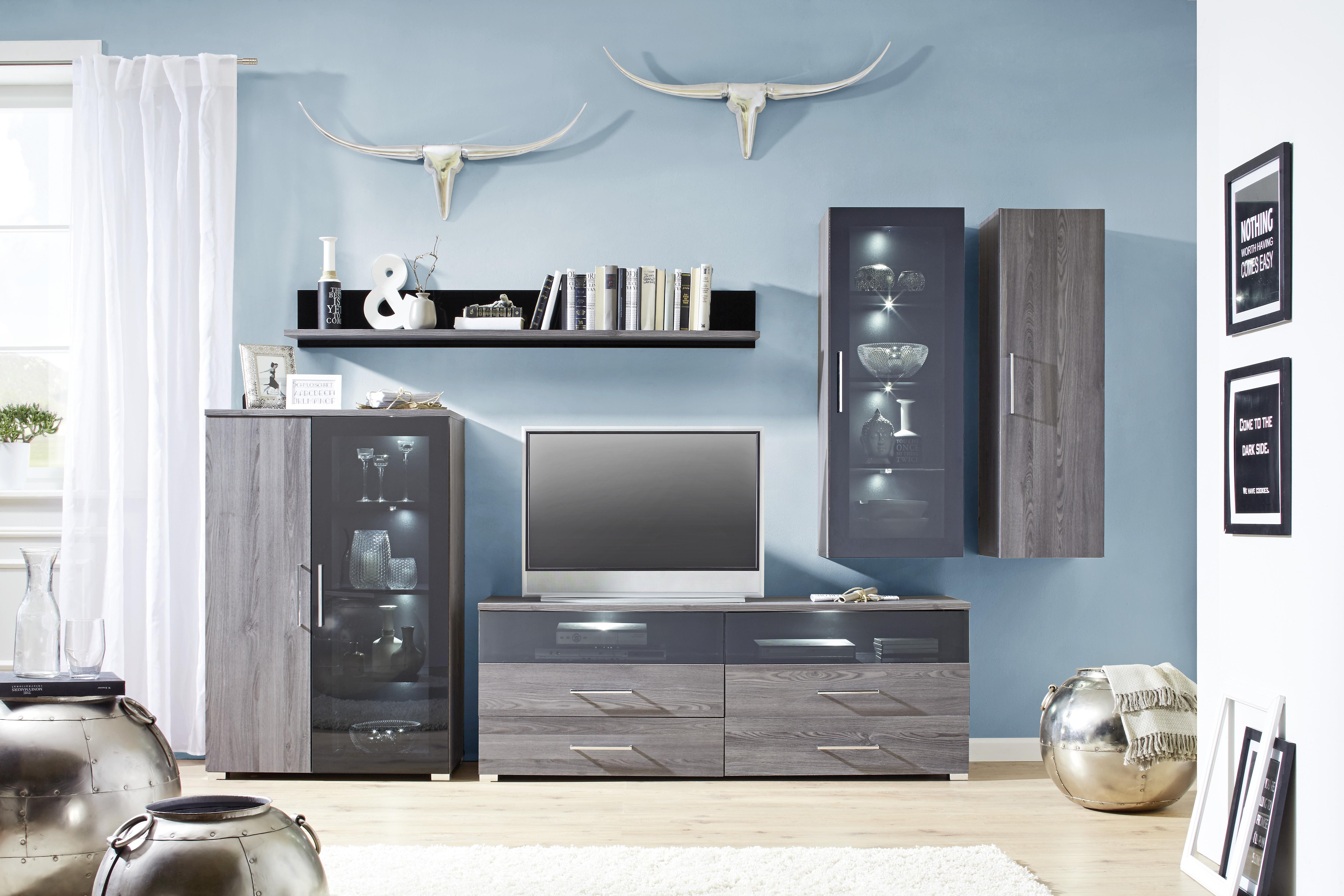 TV-Element in Lärchegrau inkl Beleuchtung - Chromfarben/Silberfarben, MODERN, Holzwerkstoff/Kunststoff (160/59/45cm) - Premium Living