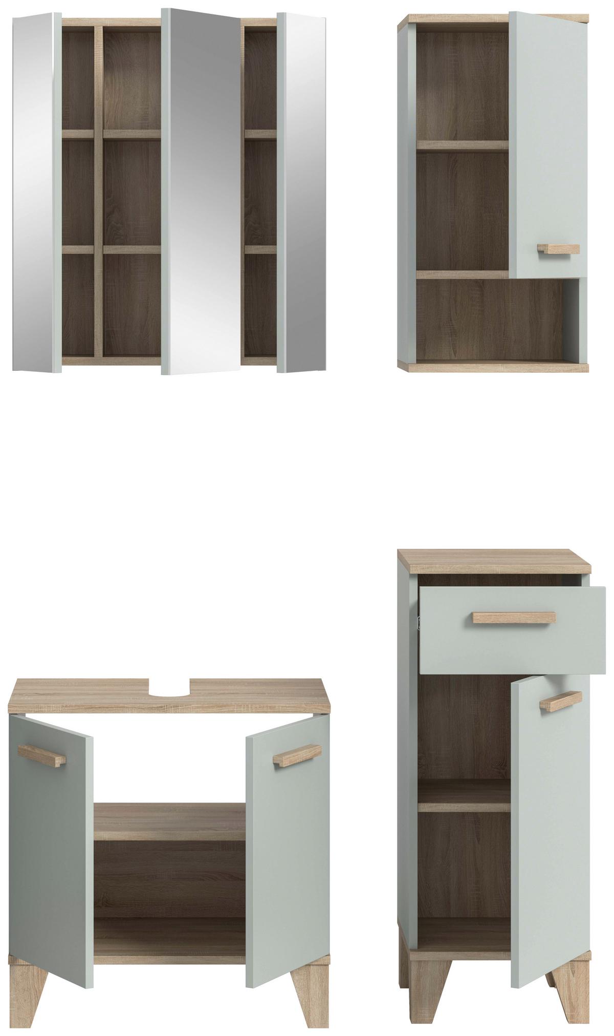 Badezimmer Star 4-tlg. ca. 94 cm Eiche/Grüngrau - Graugrün/Eiche San Remo, MODERN, Holzwerkstoff/Kunststoff (94cm) - MID.YOU