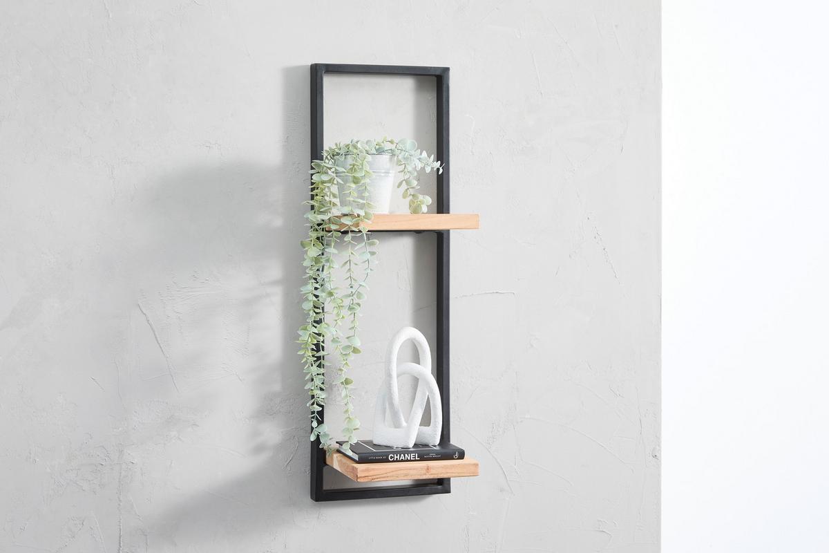 REGAŁ ŚCIENNY PORTO - czarny, Trend, metal/drewno (25/75/20cm) - Livetastic