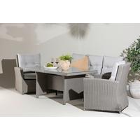 Dining-Loungeset Brentwood Grau, Kunststoffgeflecht - Grau, KONVENTIONELL, Glas/Kunststoff - Gardenson