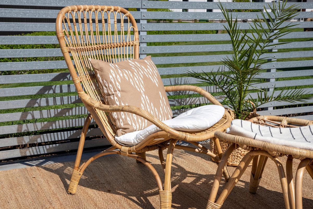 Loungesessel Ella Rattan ca. 66x95x131 cm Braun - Braun/Weiß, KONVENTIONELL, Holz (66/95/131cm) - Gardenson
