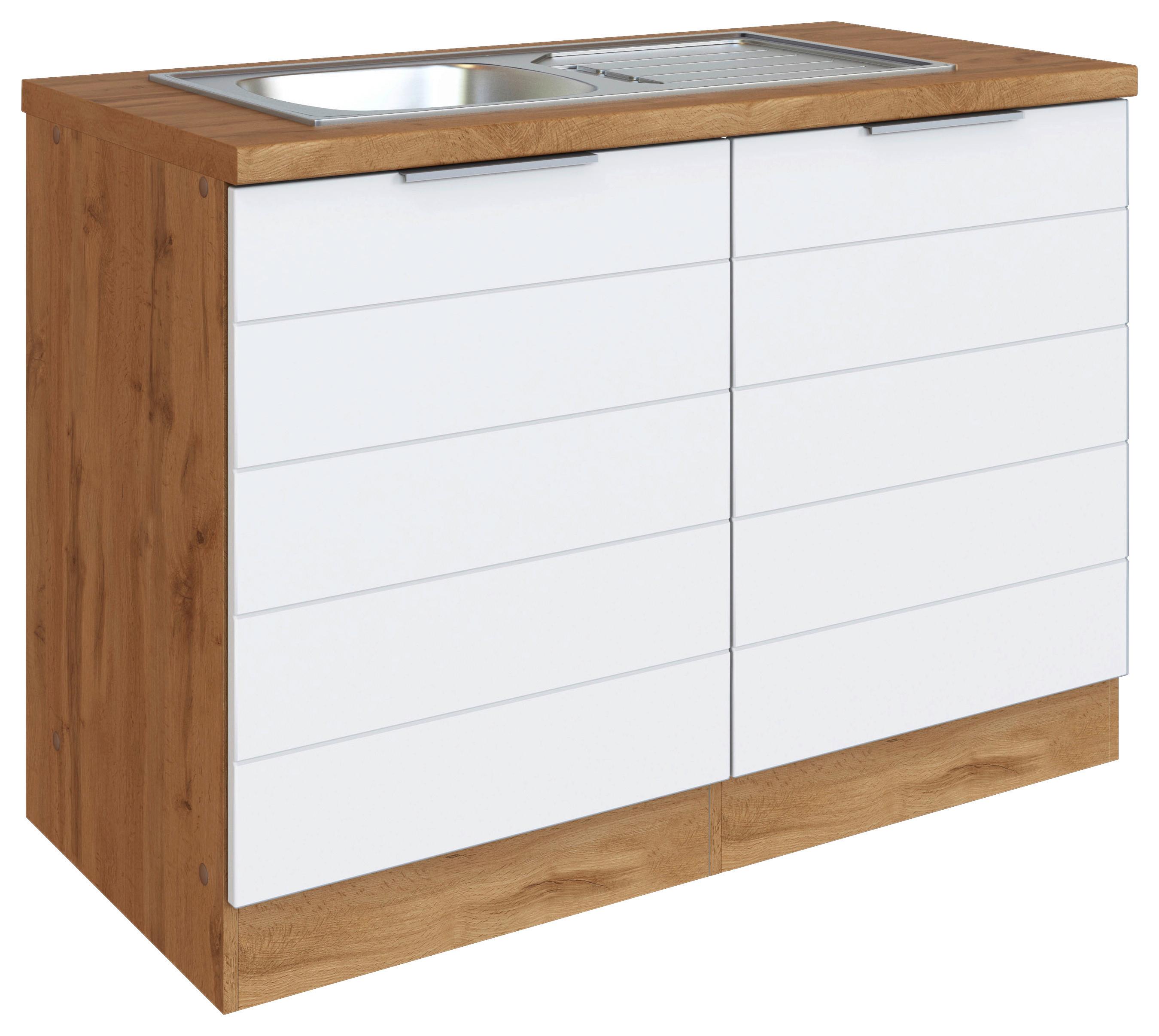 Spülenschrank Florenz ca. 120 cm Weiß/Eiche - Eiche Wotan/Weiß, Design, Holzwerkstoff/Metall (120/86/60cm) - Held