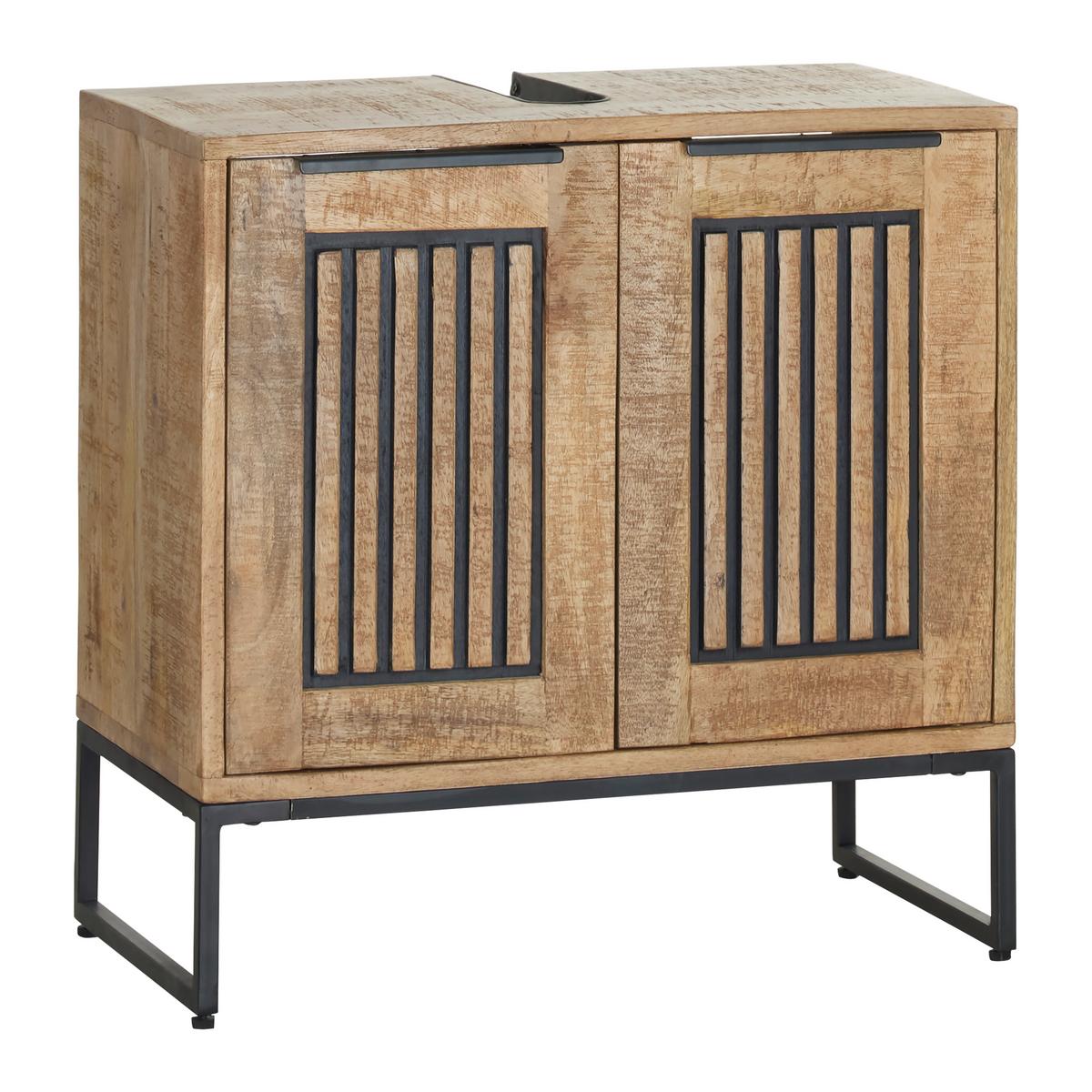 Waschbeckenunterschrank Everest Naturfarben/Schwarz - Schwarz/Naturfarben, Natur, Holz/Metall (60/60/32cm) - Mömax