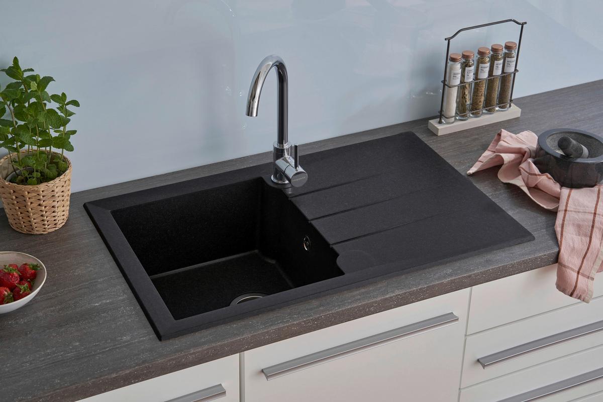 Spüle Alineo ca. 81x21x50 cm Schwarz - Schwarz, Trend, Stein (81/21/50cm) - Respekta