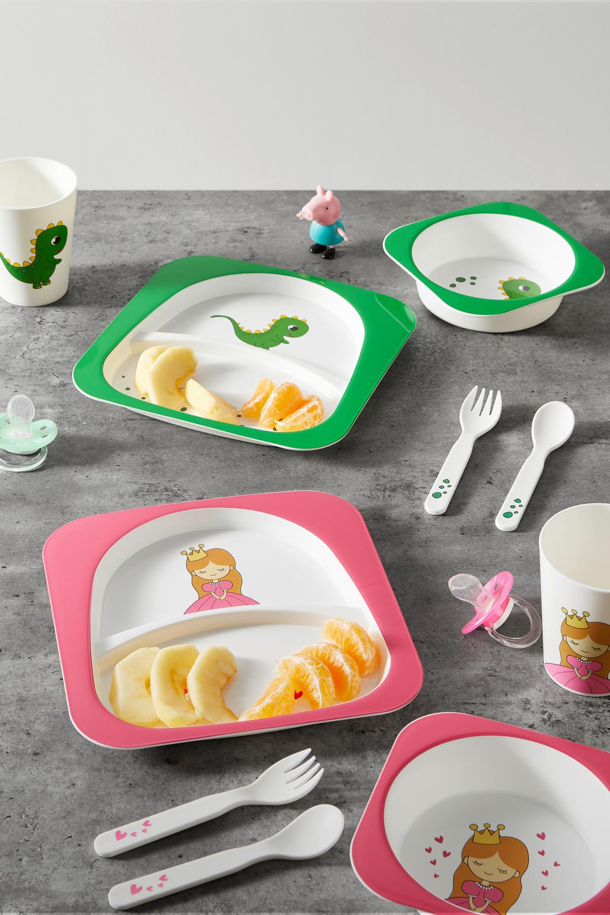 Set de veselă pentru copii Marlon - alb/verde, Konventionell, plastic (21,2/21,2/2,1cm) - Mömax
