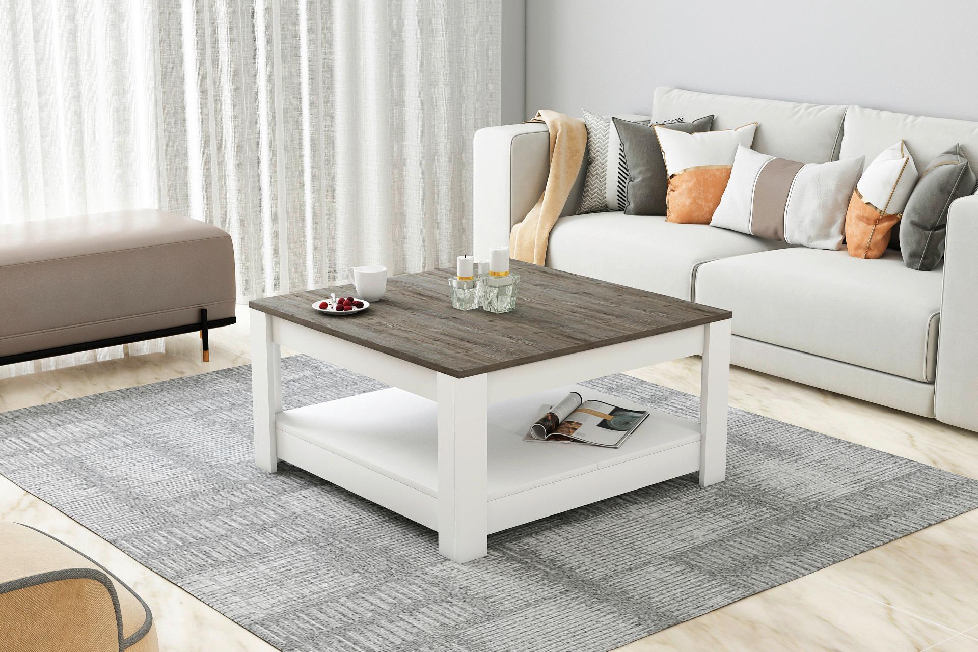 Klubska Miza Athena - bela/temni hrast, Design, leseni material (89/89/45cm) - Livetastic