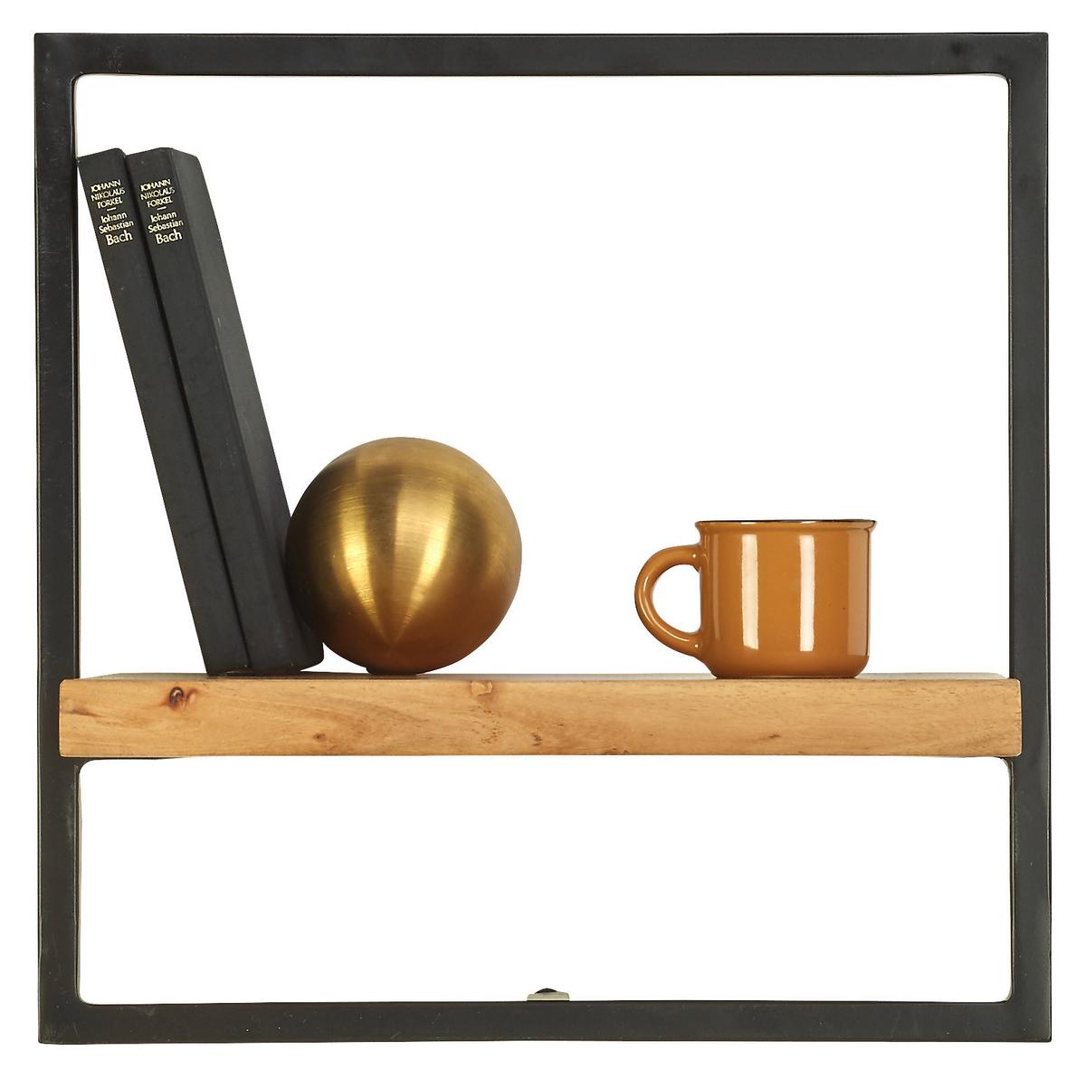 REGAŁ ŚCIENNY VALO - kolor akacjowy/czarny, Trend, metal/drewno (35/35/25cm) - Landscape